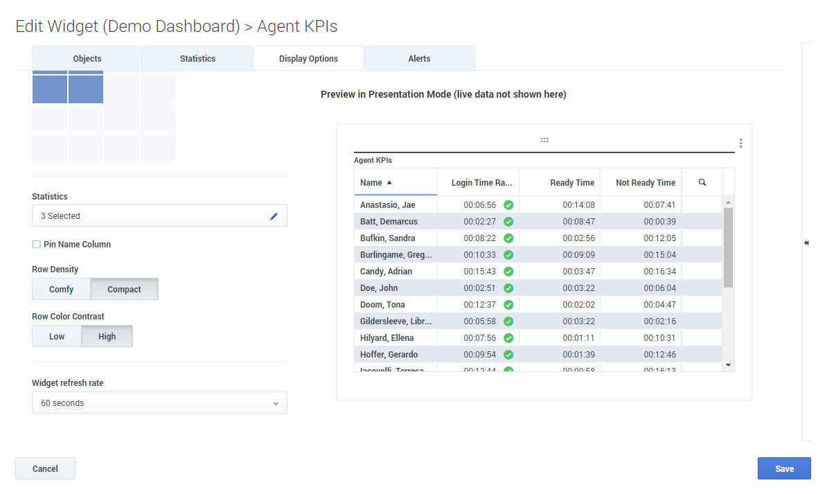 The Grid widget can be found under Agent KPIs, in the Display Options tab.