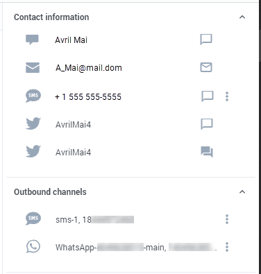 The Contact Information column with the start interaction buttons highlighted.