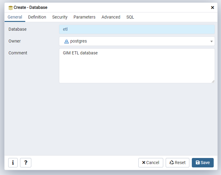 The Create Database screen in the database management UI.