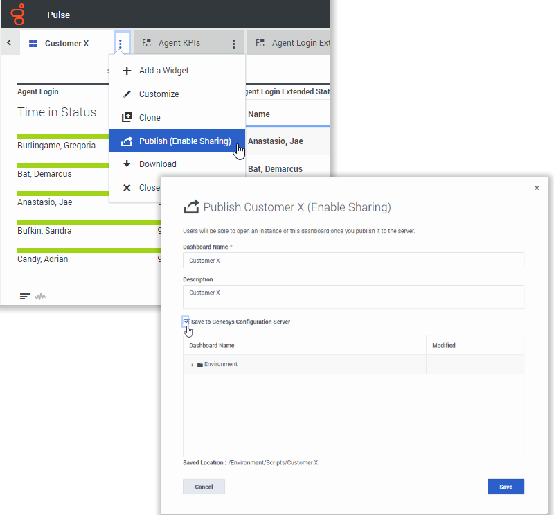 Hide or Share a Dashboard or Wallboard: Click the link below for the accessibility description.