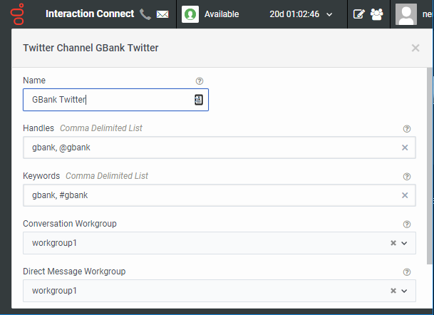Twitter Config in Interaction Connect