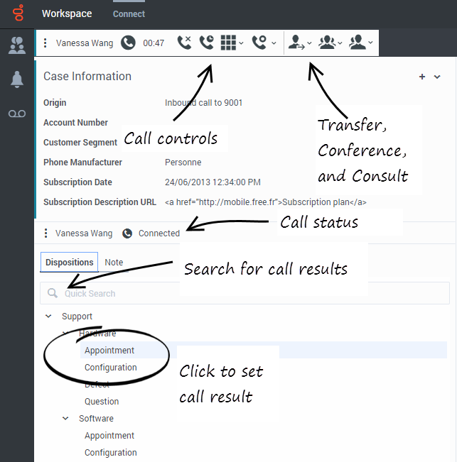 An annotated screenshot of the Voice interaction view. Click the link below for the accessibility description.