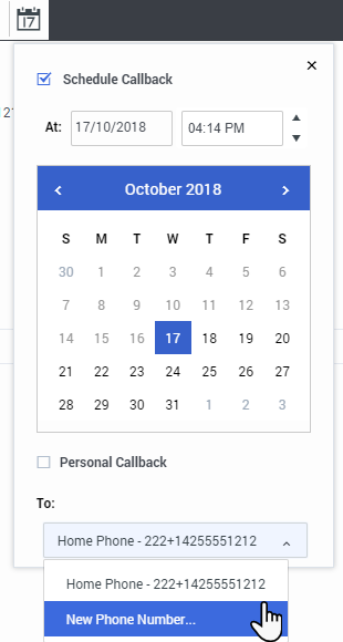 The Schedule Callback drop-down. Click the link below for the accessibility description.
