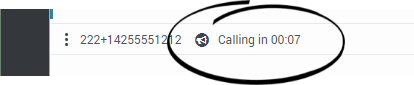 The Call status area of an Outbound interaction with the call timer highlighted. It reads Calling in 7 seconds.