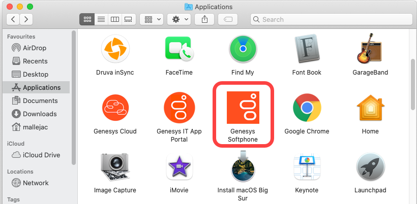 Launch Genesys Softphone by clicking its icon in the Applications folder.