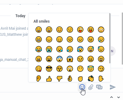 Chat interaction view with the Emoji picker displayed.