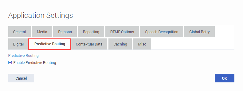 Predictive Routing tab in the Application Settings