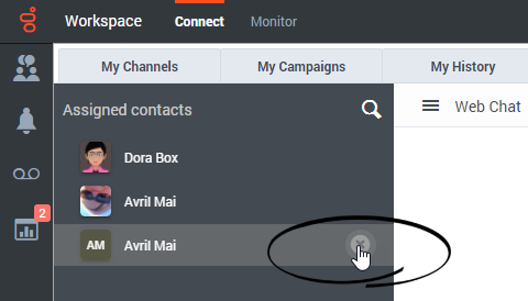 The Stop Following Contact button in the Assigned contacts view.