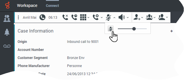 The Voice toolbar with the Microphone control open and the mouse pointer selecting the Mute button.