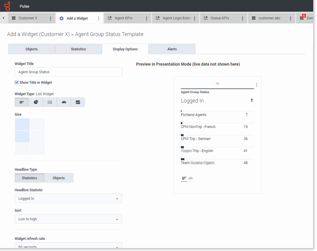 From the Agent Group Status template, click the Display Options tab to define the default display settings.