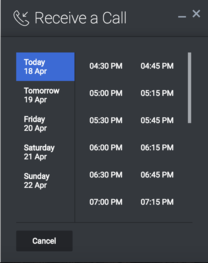The Callback calendar displays a list of dates and times.