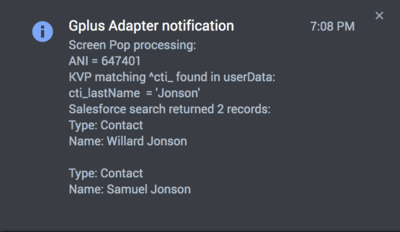Screen pop message when Salesforce search returns multiple results