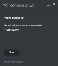 The Callback confirmation screen confirming your callback booking.
