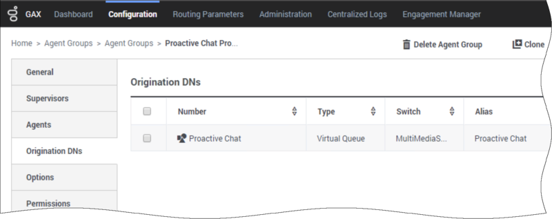 The first agent group associated with the Proactive Chat virtual queue