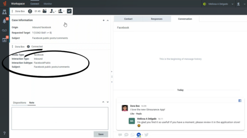 The Facebook Public interaction window with the Conversation tab open.