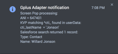 Screen pop message when Matching KVP exists in interaction userData