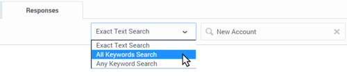 The Responses tab search and filter area showing the filter drop down and the search field containing some text.