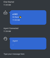 The WebChat widget in dark theme with initial chat bot interaction